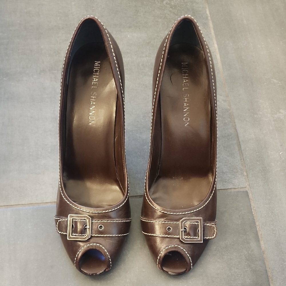 Michael Shannon Brown Peep-Toe Heels